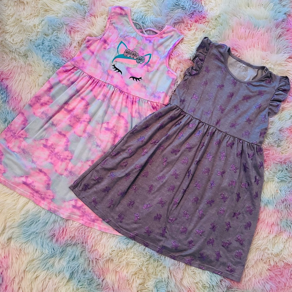 Two unicorn girl summer dresses size 10